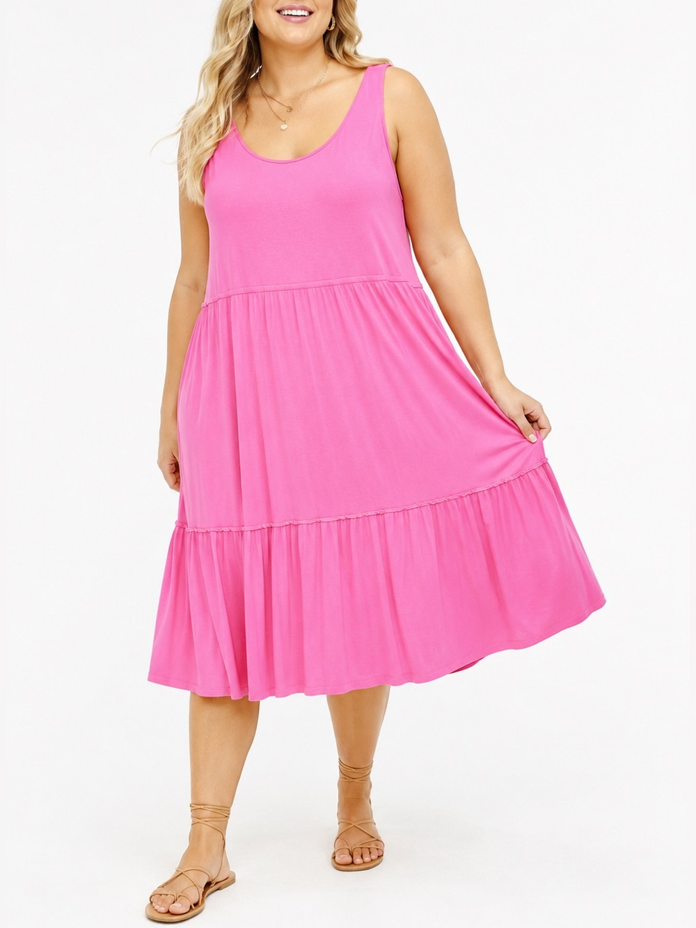J Jason Wu Pink Sleeveless Smocked Tiered Jersey Knit Maxi Tank Dress Size 3X